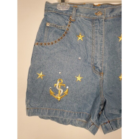 Vintage 90s High Waist Mom Jean Shorts Coastal Retro Nautical | Vtg Size 11/12 - Picture 2 of 7